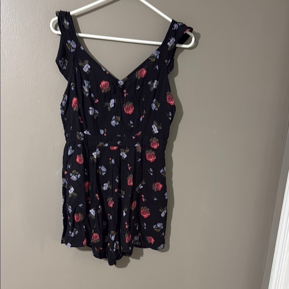 American Eagle Outfitters Red and Black Jumpsuit with Ruffled Straps